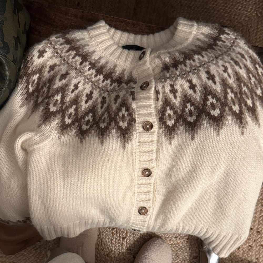 Jenni Kayne Cream and Brown Patterned Cardigan - Picture 2 of 2
